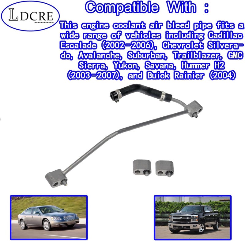 LDCRE 12604711 Engine Coolant Air Bleed Pipe, Engine Coolant Bleeder Crossover hose Fits for Cadillac Escalade, Chevrolet, GMC, Hummer H2, Rainier #Replace 626-543 12604711, 12559091, 12581215 - Image 4